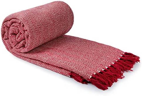 Emma Barclay Herringbone - Recycled Cotton Patterned Chair Sofa Setee Bed Throw Over Blanket in Natural - 50x60 (127x152cm)