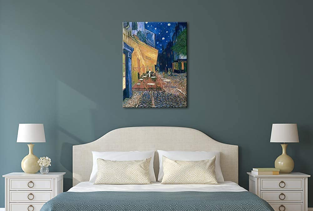 Wieco Art Framed Art Canvas Prints of Cafe Terrace at Night Canvas Prints Wall Art by Van Gogh Paintings Reproduction Abstract Artwork for Wall Decor Golden Frame