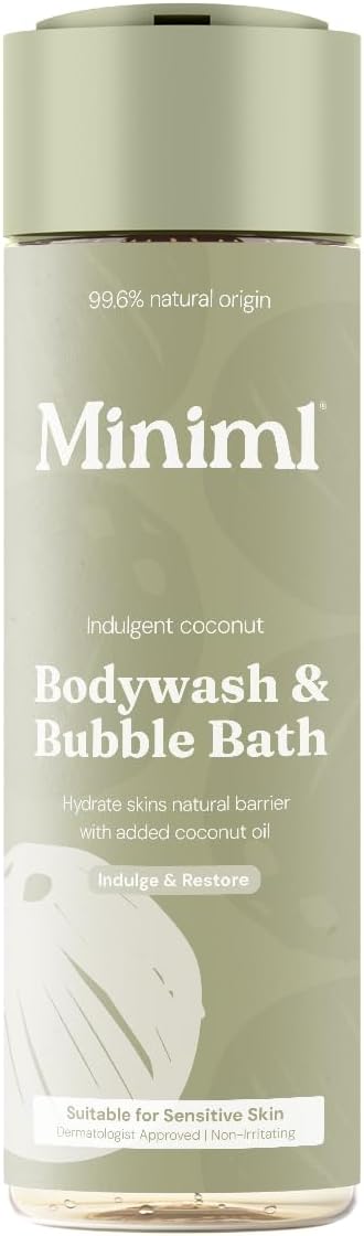 Miniml All Natural Body Wash and Bubble Bath - 5L Refill Moisturising Tea Tree and Mint Sensitive Skin Eco Shower Gel Bath Soak - Vegan Friendly Hand, Face & Body High Foam Scrub