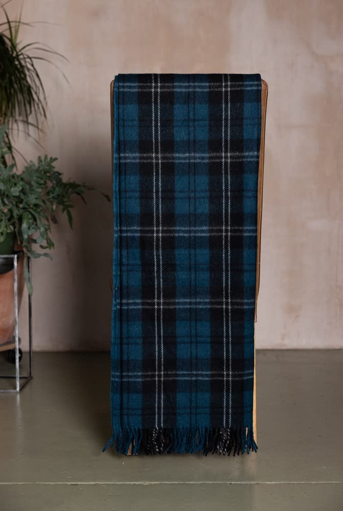 The Scotland Kilt Company Picnic Rug Scottish Tartan Throw in Ramsay Blue - Warm 100% Wool Travel Blanket with Fringed Edges - 60 x 70”