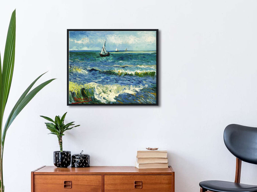 Wieco Art - Seascape at Saintes Maries by Vincent Van Gogh Oil Paintings Reproduction Classical Giclee Canvas Prints Artwork Ocean Pictures Paintings on Canvas Wall Art for Bedroom Home Decorations