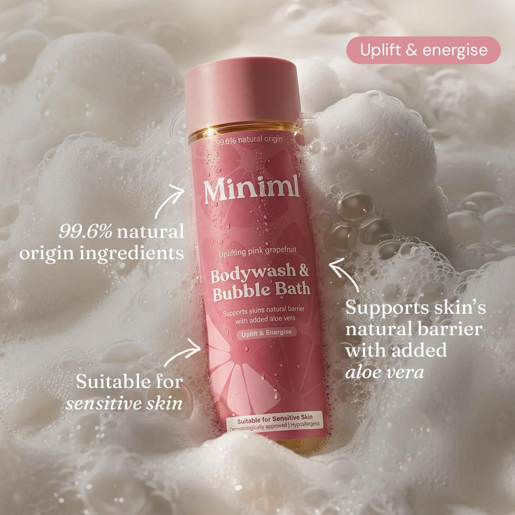 Miniml All Natural Body Wash and Bubble Bath - 5L Refill Moisturising Tea Tree and Mint Sensitive Skin Eco Shower Gel Bath Soak - Vegan Friendly Hand, Face & Body High Foam Scrub