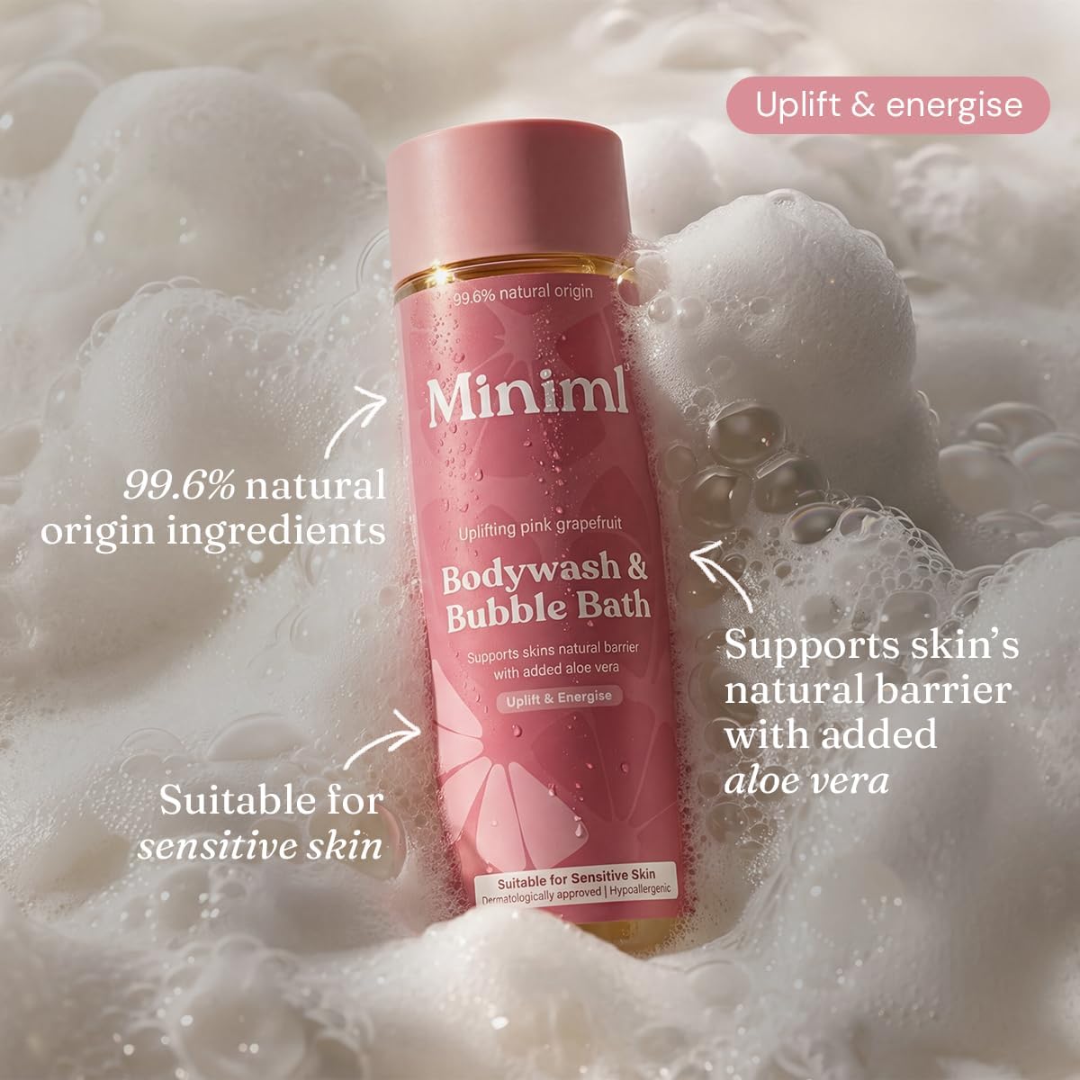 Miniml All Natural Body Wash and Bubble Bath - 5L Refill Moisturising Tea Tree and Mint Sensitive Skin Eco Shower Gel Bath Soak - Vegan Friendly Hand, Face & Body High Foam Scrub