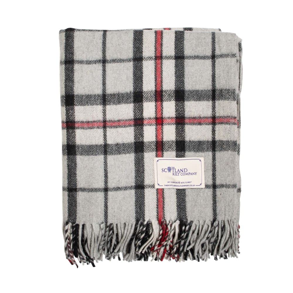 The Scotland Kilt Company Picnic Rug Scottish Tartan Throw in Ramsay Blue - Warm 100% Wool Travel Blanket with Fringed Edges - 60 x 70”