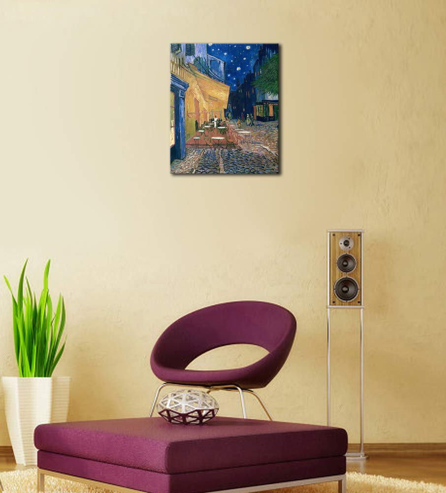 Wieco Art Framed Art Canvas Prints of Cafe Terrace at Night Canvas Prints Wall Art by Van Gogh Paintings Reproduction Abstract Artwork for Wall Decor Golden Frame