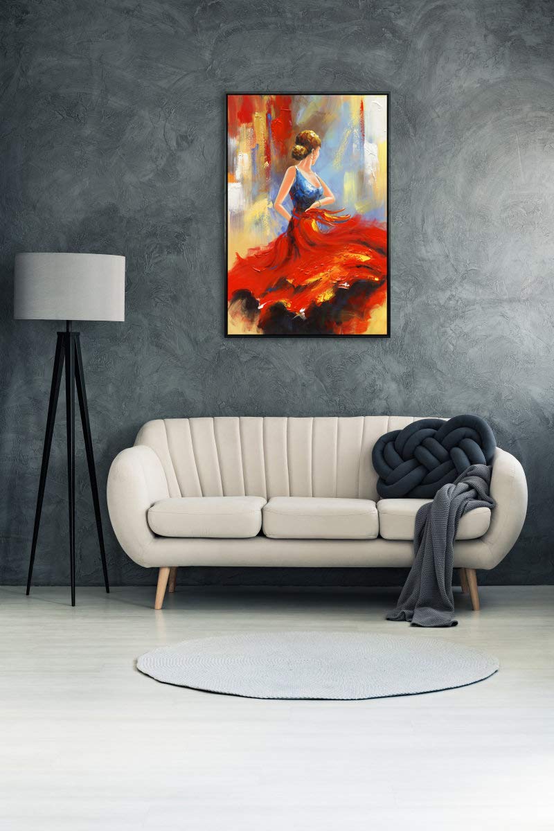 Wieco Art - Flying Skirt Modern Stretched and Framed Artwork Abstract Dancing People Oil Paintings on Canvas Wall Art Ready to Hang for Living Room Bedroom Home Decorations Wall Decor