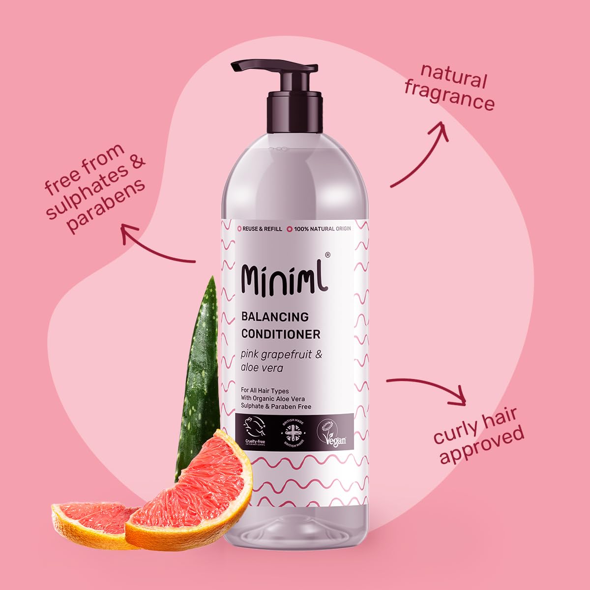 Miniml Natural Hair Conditioner Eco Friendly - Refill Nourishing Coconut Men and Womens Sensitive Scalp & Skin Cruelty Free Vegan Formula - For Greasy, Curly, Dry Hair, 5L (Pack of 1)