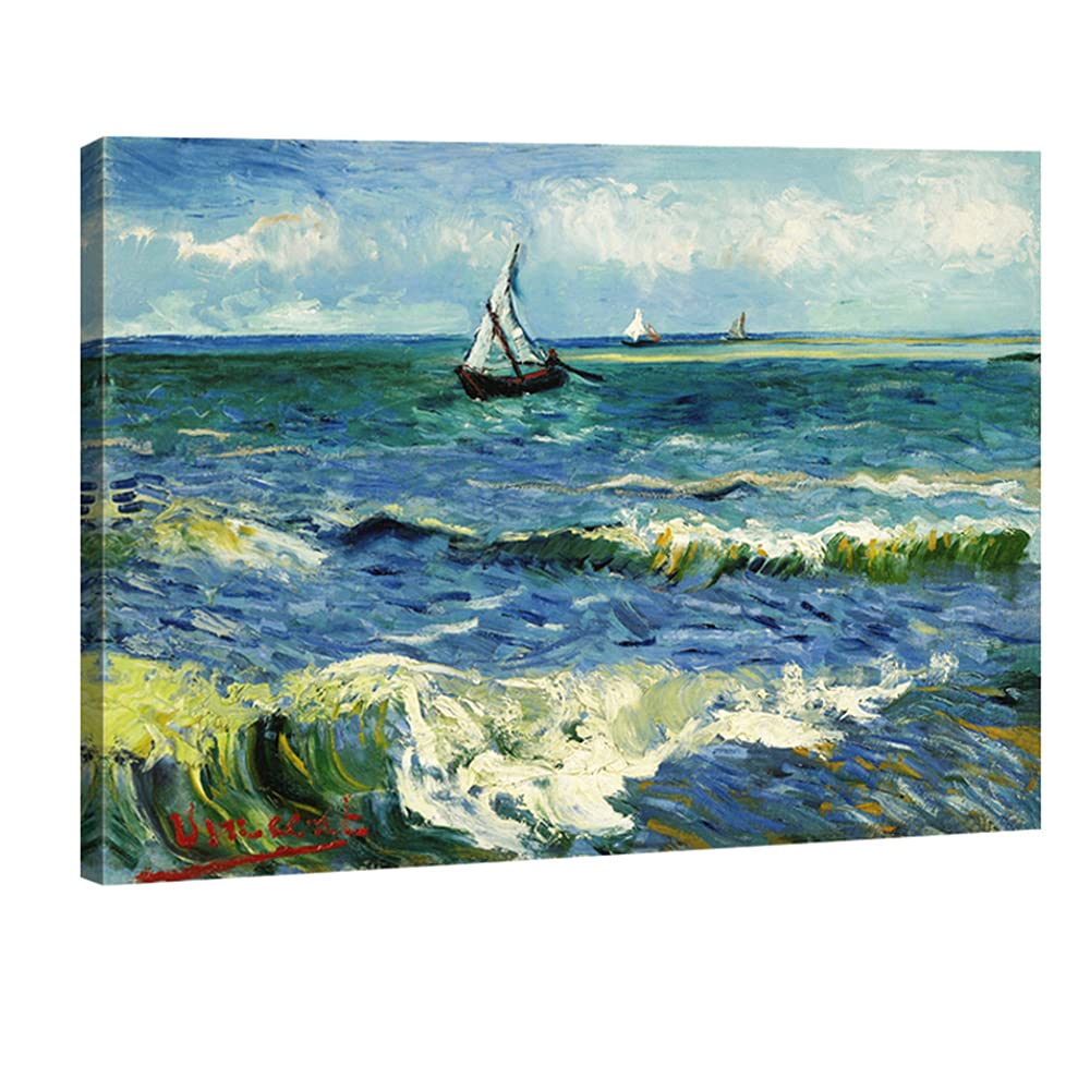 Wieco Art - Seascape at Saintes Maries by Vincent Van Gogh Oil Paintings Reproduction Classical Giclee Canvas Prints Artwork Ocean Pictures Paintings on Canvas Wall Art for Bedroom Home Decorations