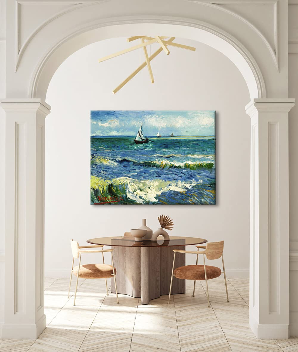 Wieco Art - Seascape at Saintes Maries by Vincent Van Gogh Oil Paintings Reproduction Classical Giclee Canvas Prints Artwork Ocean Pictures Paintings on Canvas Wall Art for Bedroom Home Decorations