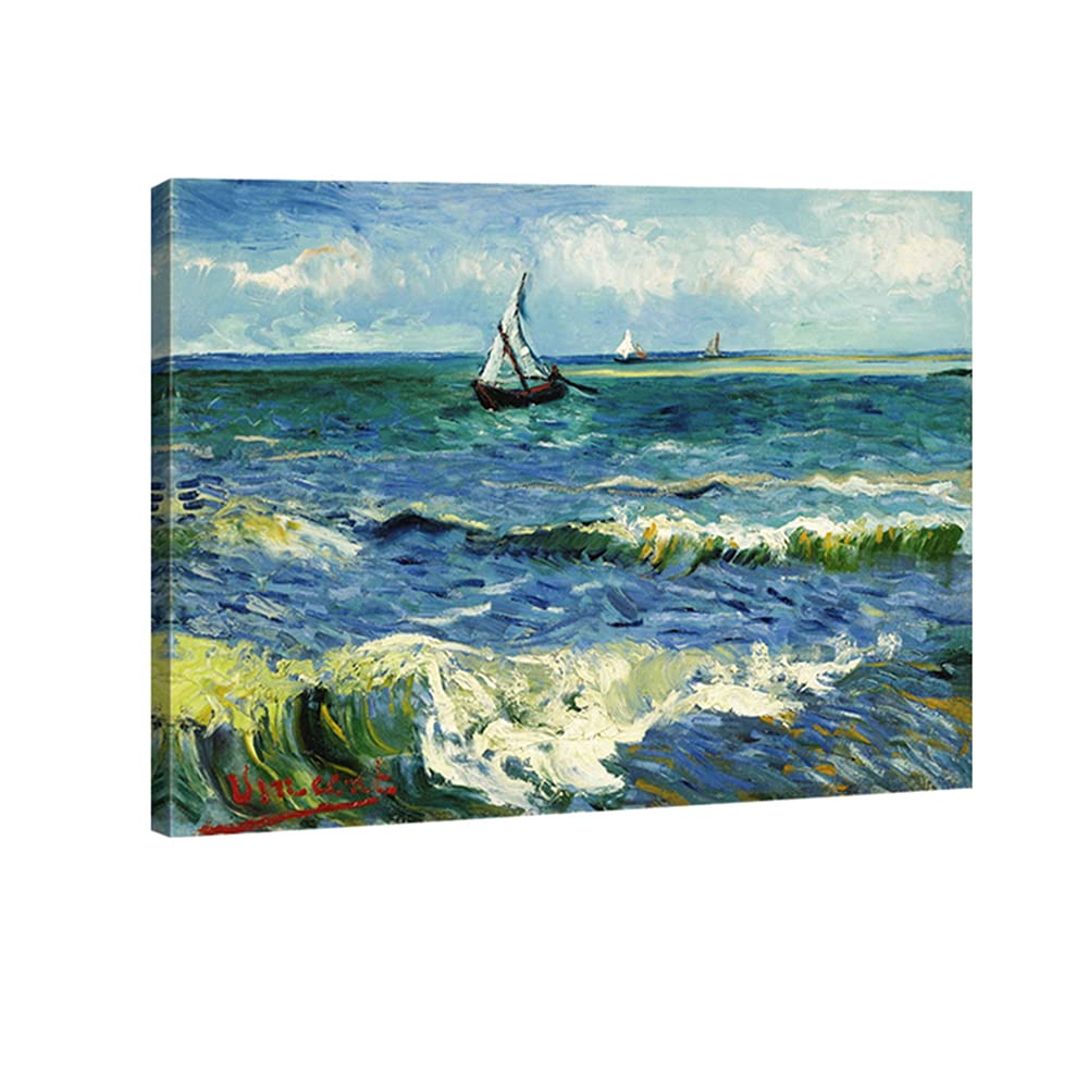 Wieco Art - Seascape at Saintes Maries by Vincent Van Gogh Oil Paintings Reproduction Classical Giclee Canvas Prints Artwork Ocean Pictures Paintings on Canvas Wall Art for Bedroom Home Decorations