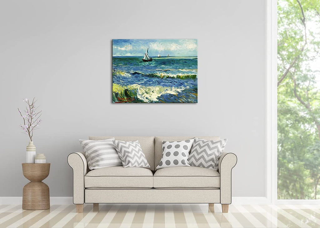 Wieco Art - Seascape at Saintes Maries by Vincent Van Gogh Oil Paintings Reproduction Classical Giclee Canvas Prints Artwork Ocean Pictures Paintings on Canvas Wall Art for Bedroom Home Decorations