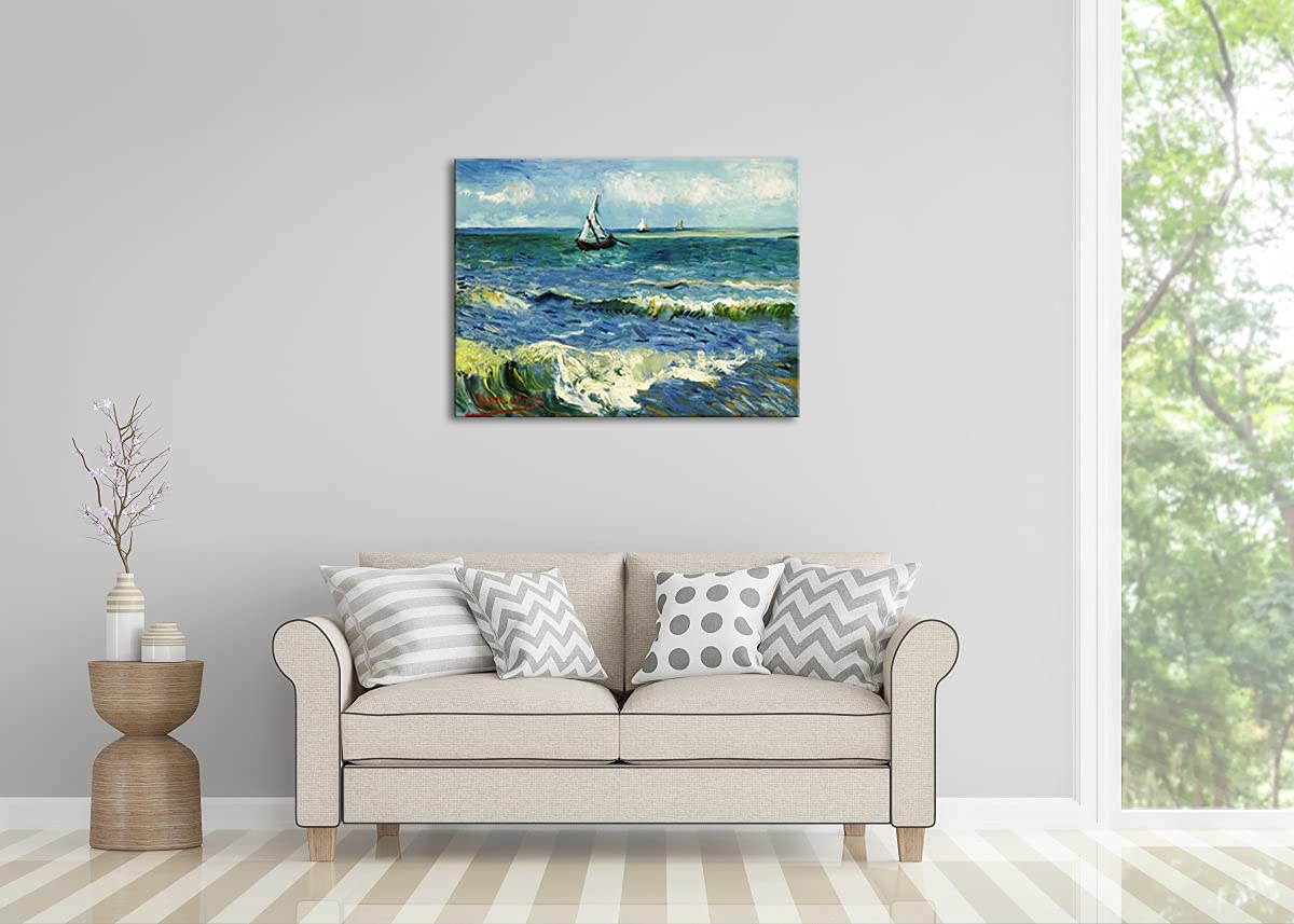 Wieco Art - Seascape at Saintes Maries by Vincent Van Gogh Oil Paintings Reproduction Classical Giclee Canvas Prints Artwork Ocean Pictures Paintings on Canvas Wall Art for Bedroom Home Decorations