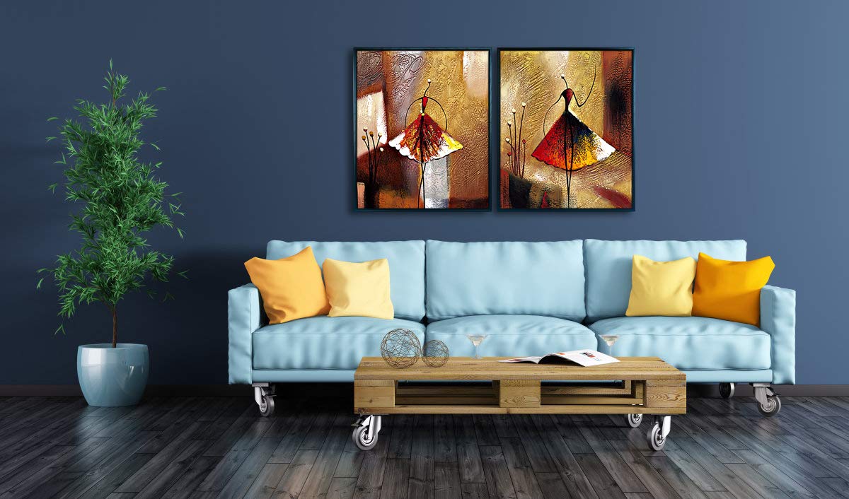Wieco Art - Ballet Dancers 2 Piece Modern Decorative artwork 100% Hand Painted Contemporary Abstract Oil paintings on Canvas Wall Art Ready to Hang for Home Decoration Wall Decor