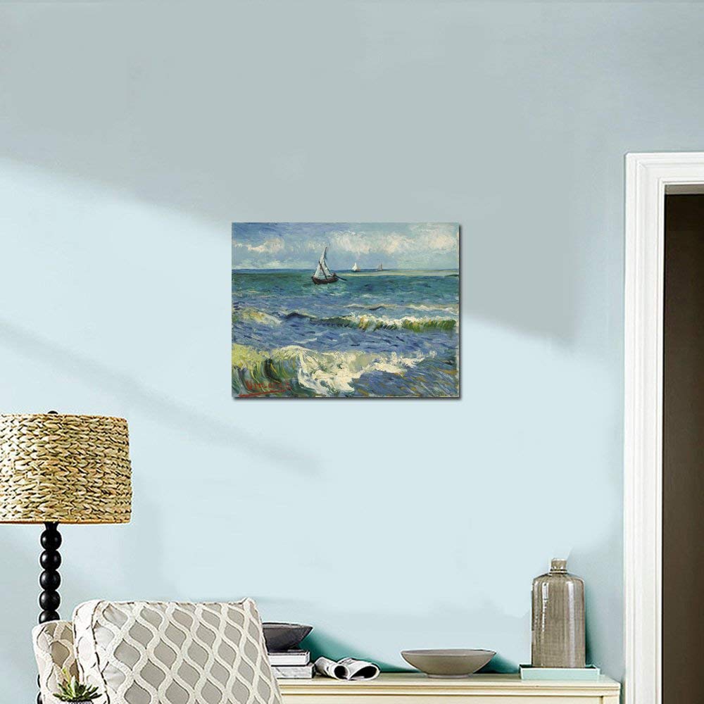 Wieco Art - Seascape at Saintes Maries by Vincent Van Gogh Oil Paintings Reproduction Classical Giclee Canvas Prints Artwork Ocean Pictures Paintings on Canvas Wall Art for Bedroom Home Decorations