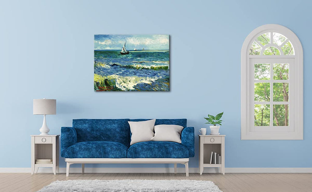 Wieco Art - Seascape at Saintes Maries by Vincent Van Gogh Oil Paintings Reproduction Classical Giclee Canvas Prints Artwork Ocean Pictures Paintings on Canvas Wall Art for Bedroom Home Decorations