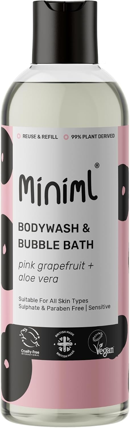 Miniml All Natural Body Wash and Bubble Bath - 5L Refill Moisturising Tea Tree and Mint Sensitive Skin Eco Shower Gel Bath Soak - Vegan Friendly Hand, Face & Body High Foam Scrub