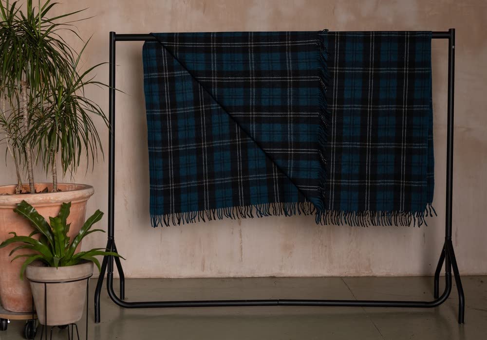 The Scotland Kilt Company Picnic Rug Scottish Tartan Throw in Ramsay Blue - Warm 100% Wool Travel Blanket with Fringed Edges - 60 x 70”