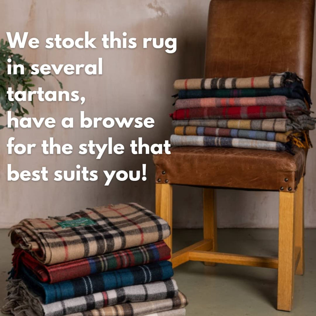The Scotland Kilt Company Picnic Rug Scottish Tartan Throw in Ramsay Blue - Warm 100% Wool Travel Blanket with Fringed Edges - 60 x 70”