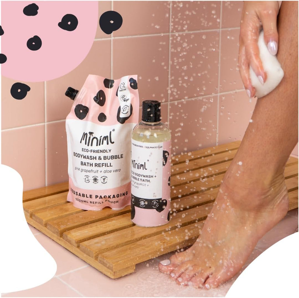 Miniml All Natural Body Wash and Bubble Bath - 5L Refill Moisturising Tea Tree and Mint Sensitive Skin Eco Shower Gel Bath Soak - Vegan Friendly Hand, Face & Body High Foam Scrub