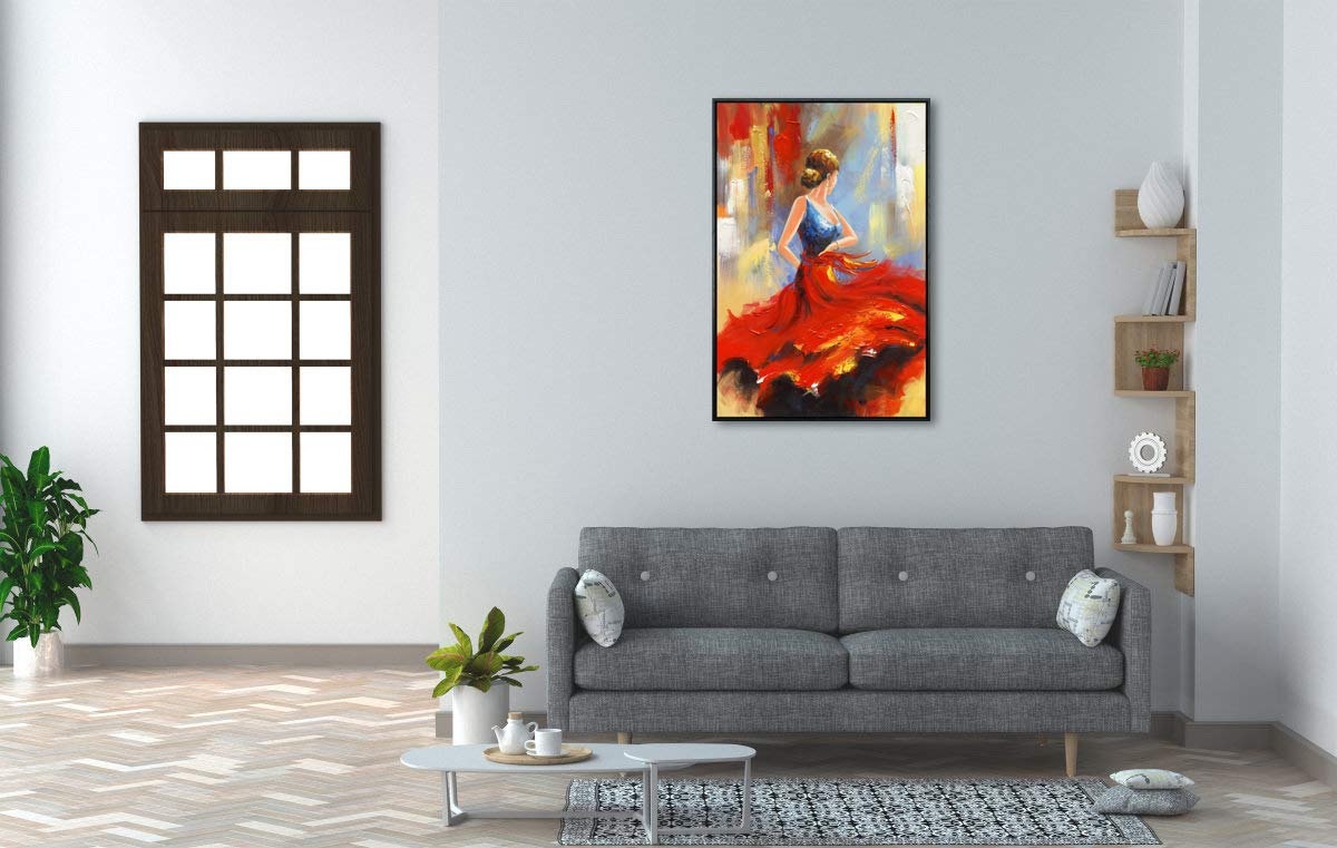 Wieco Art - Flying Skirt Modern Stretched and Framed Artwork Abstract Dancing People Oil Paintings on Canvas Wall Art Ready to Hang for Living Room Bedroom Home Decorations Wall Decor