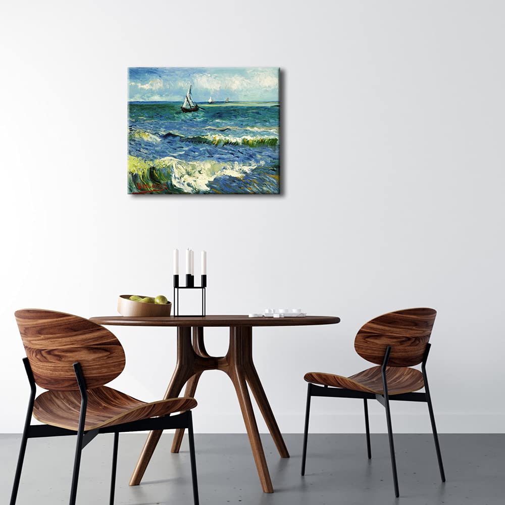 Wieco Art - Seascape at Saintes Maries by Vincent Van Gogh Oil Paintings Reproduction Classical Giclee Canvas Prints Artwork Ocean Pictures Paintings on Canvas Wall Art for Bedroom Home Decorations
