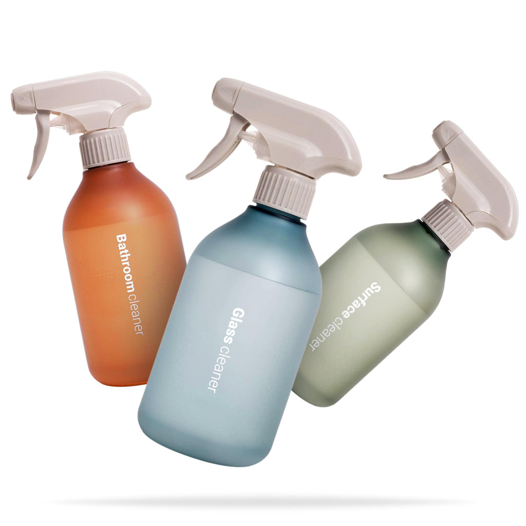 Vove | Premium Reusable Cleaner Bottles | 3 pack | 100% Recycled bottle | Leakproof Trigger Sprayer | Scandi design | Eco-Friendly | Long Lasting | 500ml / 17fl oz | For Cleaning