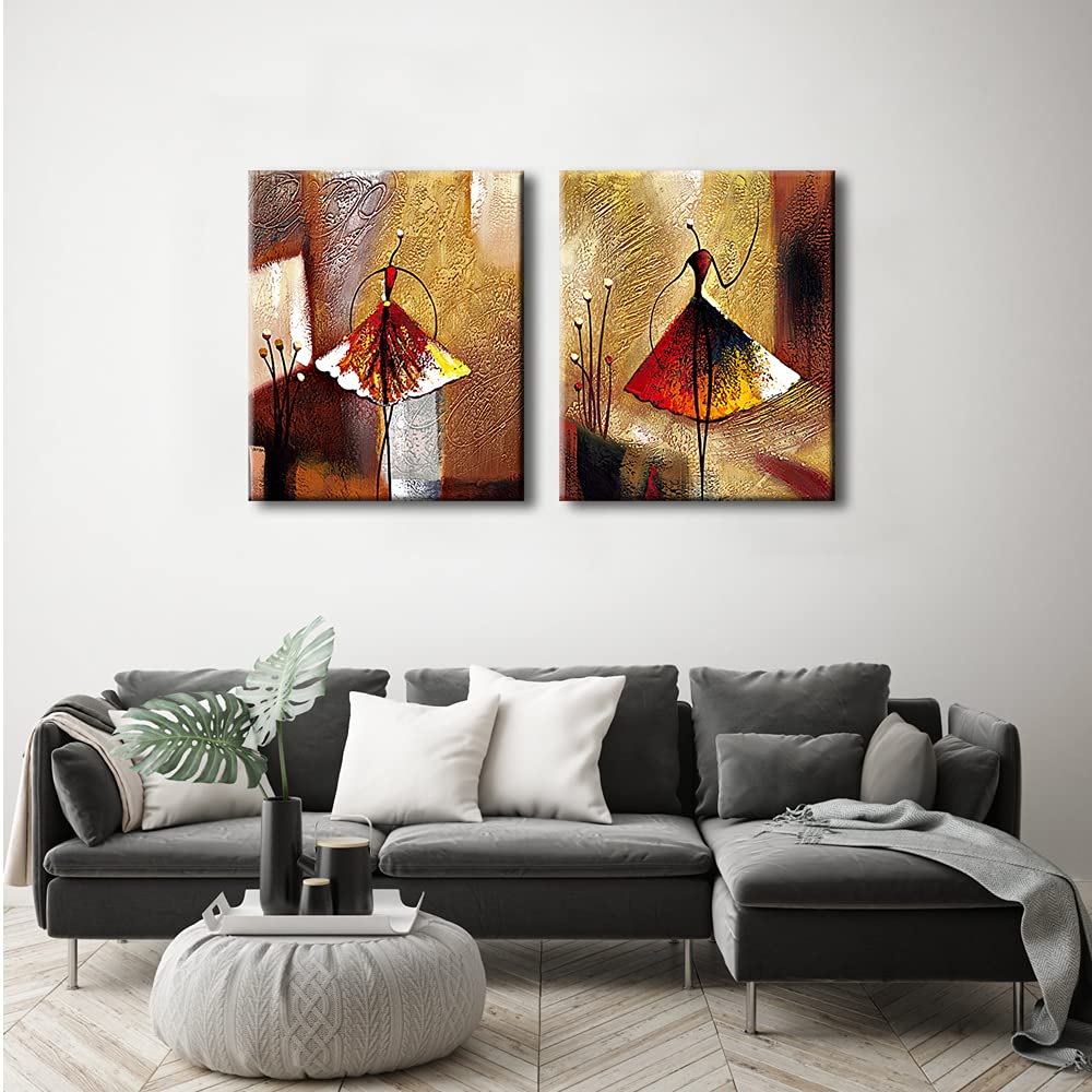 Wieco Art - Ballet Dancers 2 Piece Modern Decorative artwork 100% Hand Painted Contemporary Abstract Oil paintings on Canvas Wall Art Ready to Hang for Home Decoration Wall Decor