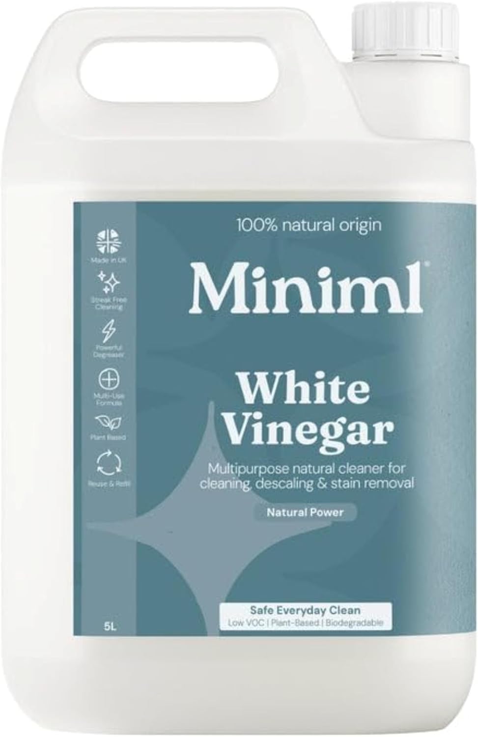 Miniml Eco White Vinegar Cleaning - All Natural Multi-Surface & Multi-Purpose Cleaner, Limescale Remover, Laundry Softener & More - 100% Vegan & Cruelty Free (5L (Pack of 1)