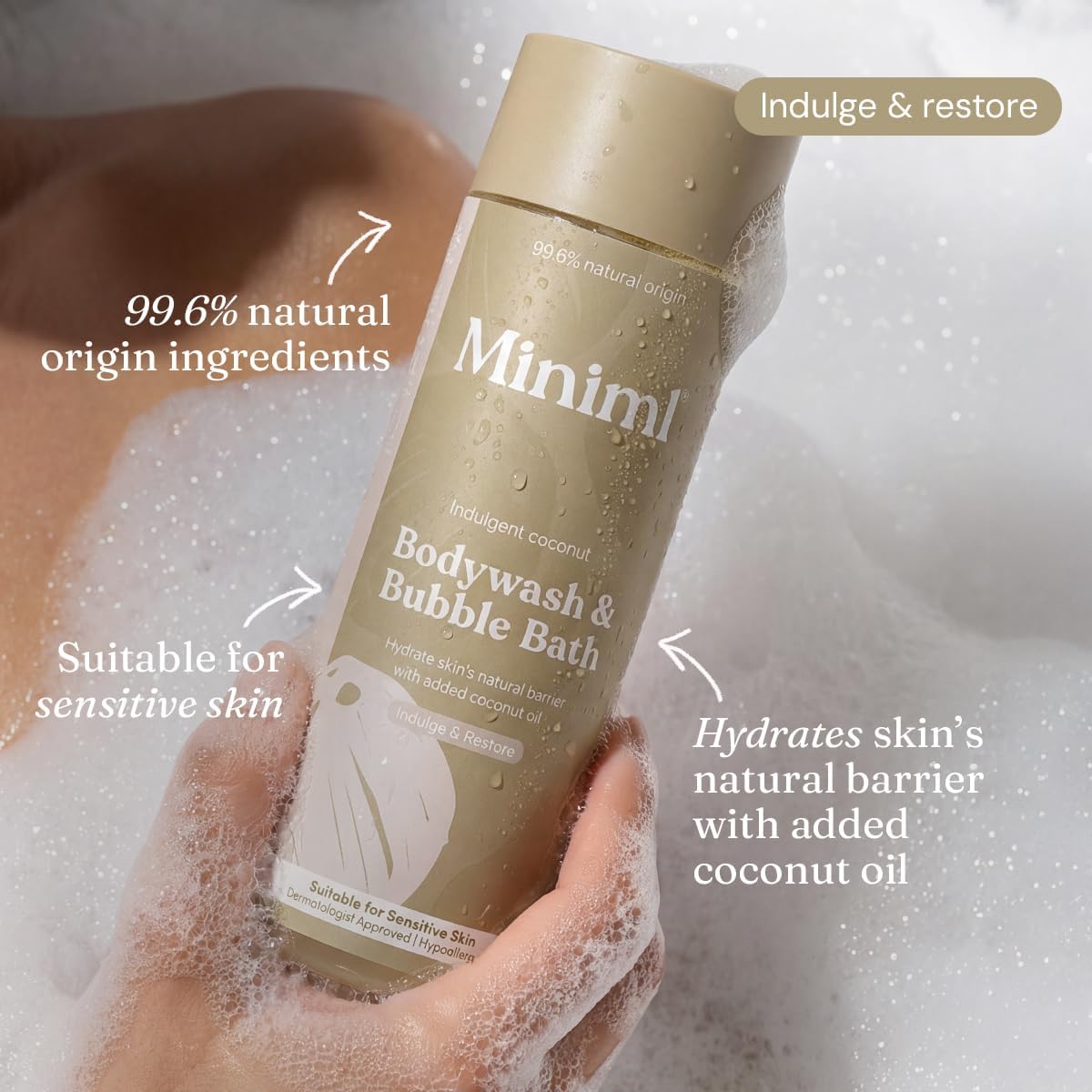 Miniml All Natural Body Wash and Bubble Bath - 5L Refill Moisturising Tea Tree and Mint Sensitive Skin Eco Shower Gel Bath Soak - Vegan Friendly Hand, Face & Body High Foam Scrub