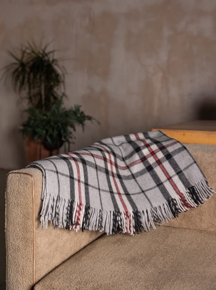 The Scotland Kilt Company Picnic Rug Scottish Tartan Throw in Ramsay Blue - Warm 100% Wool Travel Blanket with Fringed Edges - 60 x 70”