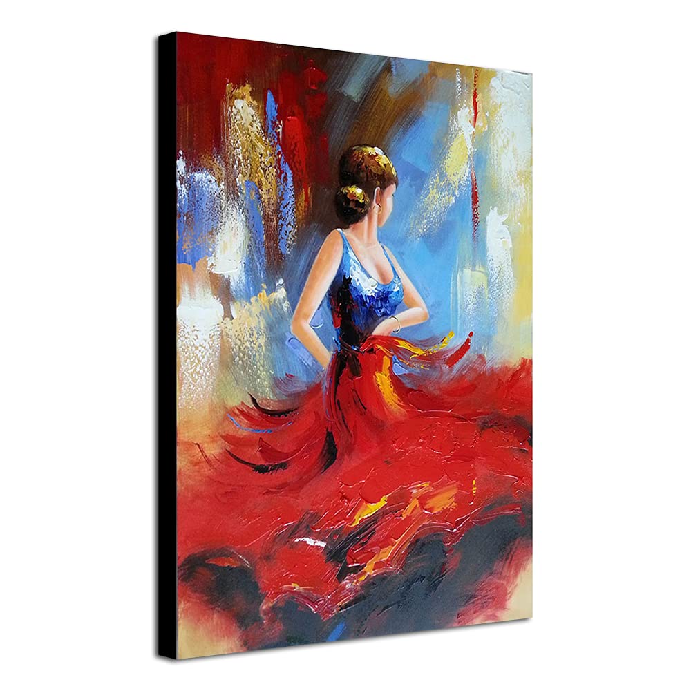 Wieco Art - Flying Skirt Modern Stretched and Framed Artwork Abstract Dancing People Oil Paintings on Canvas Wall Art Ready to Hang for Living Room Bedroom Home Decorations Wall Decor