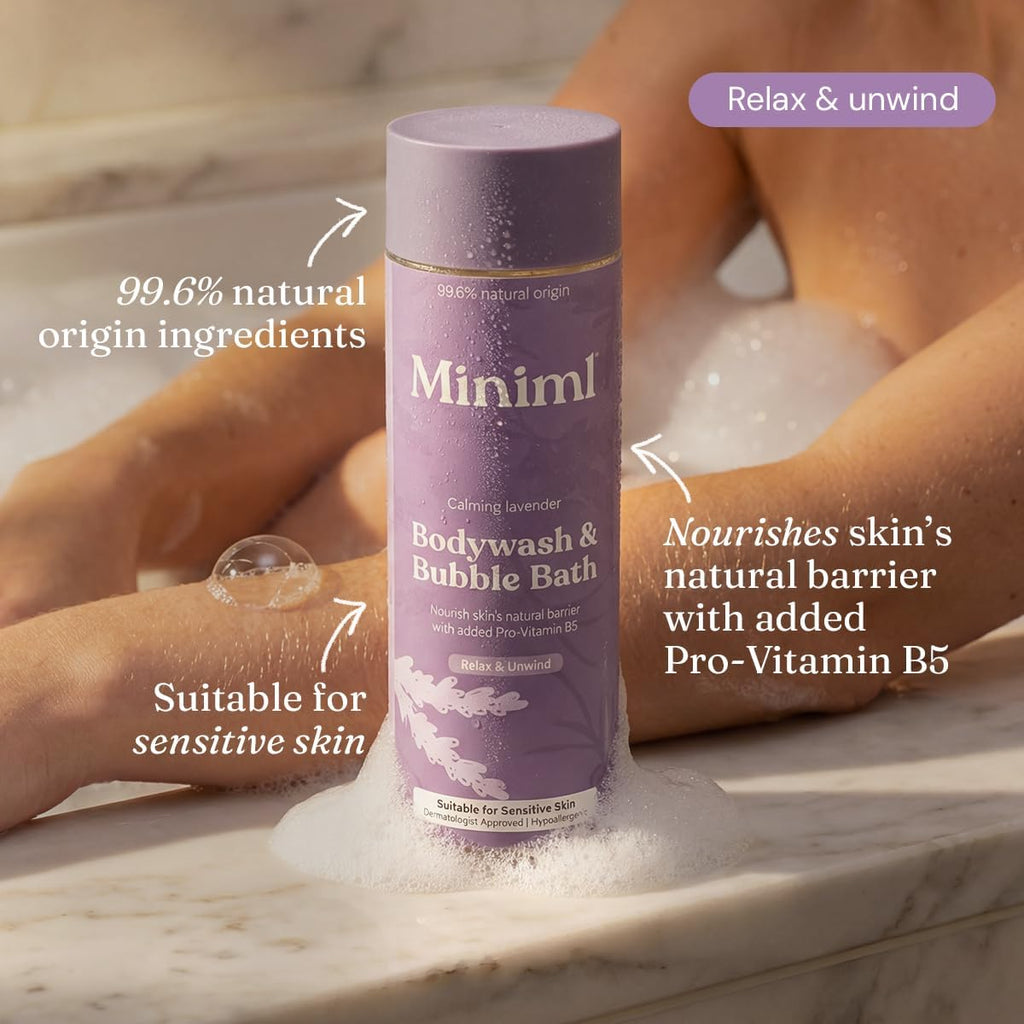 Miniml All Natural Body Wash and Bubble Bath - 5L Refill Moisturising Tea Tree and Mint Sensitive Skin Eco Shower Gel Bath Soak - Vegan Friendly Hand, Face & Body High Foam Scrub