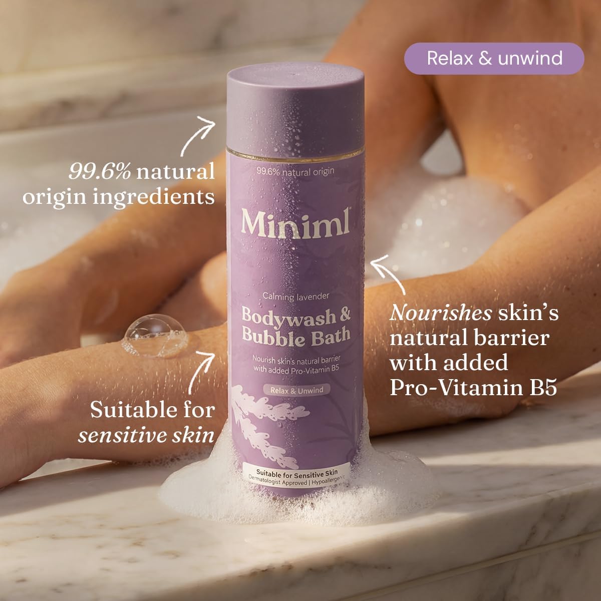 Miniml All Natural Body Wash and Bubble Bath - 5L Refill Moisturising Tea Tree and Mint Sensitive Skin Eco Shower Gel Bath Soak - Vegan Friendly Hand, Face & Body High Foam Scrub