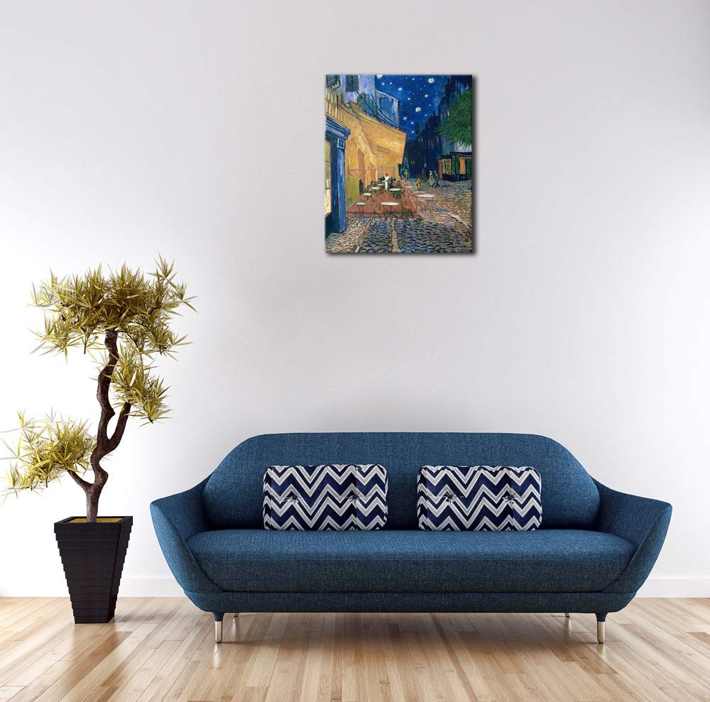 Wieco Art Framed Art Canvas Prints of Cafe Terrace at Night Canvas Prints Wall Art by Van Gogh Paintings Reproduction Abstract Artwork for Wall Decor Golden Frame