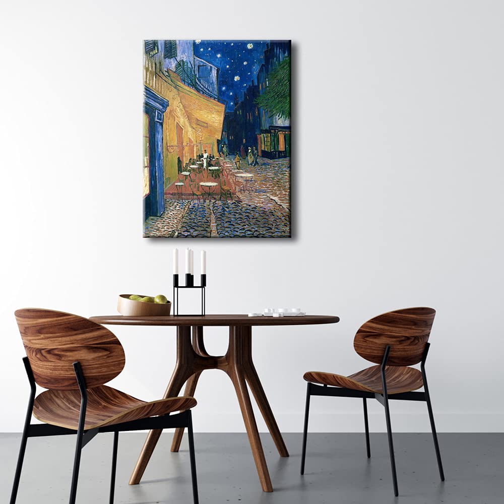 Wieco Art Framed Art Canvas Prints of Cafe Terrace at Night Canvas Prints Wall Art by Van Gogh Paintings Reproduction Abstract Artwork for Wall Decor Golden Frame