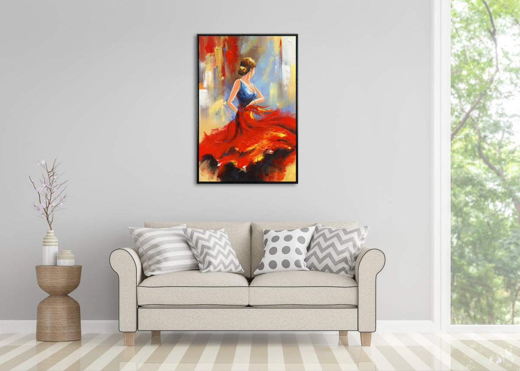Wieco Art - Flying Skirt Modern Stretched and Framed Artwork Abstract Dancing People Oil Paintings on Canvas Wall Art Ready to Hang for Living Room Bedroom Home Decorations Wall Decor