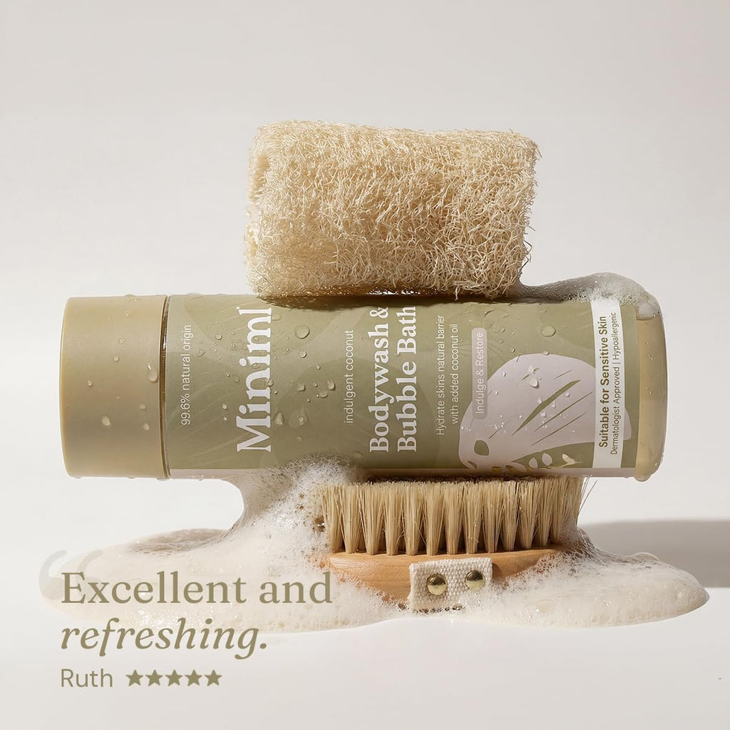 Miniml All Natural Body Wash and Bubble Bath - 5L Refill Moisturising Tea Tree and Mint Sensitive Skin Eco Shower Gel Bath Soak - Vegan Friendly Hand, Face & Body High Foam Scrub