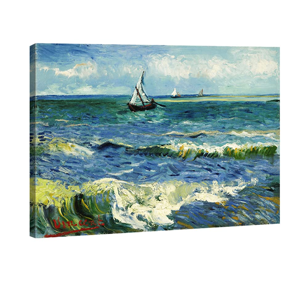 Wieco Art - Seascape at Saintes Maries by Vincent Van Gogh Oil Paintings Reproduction Classical Giclee Canvas Prints Artwork Ocean Pictures Paintings on Canvas Wall Art for Bedroom Home Decorations