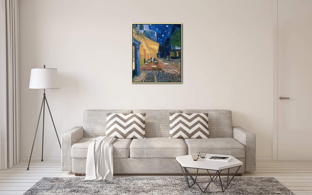 Wieco Art Framed Art Canvas Prints of Cafe Terrace at Night Canvas Prints Wall Art by Van Gogh Paintings Reproduction Abstract Artwork for Wall Decor Golden Frame