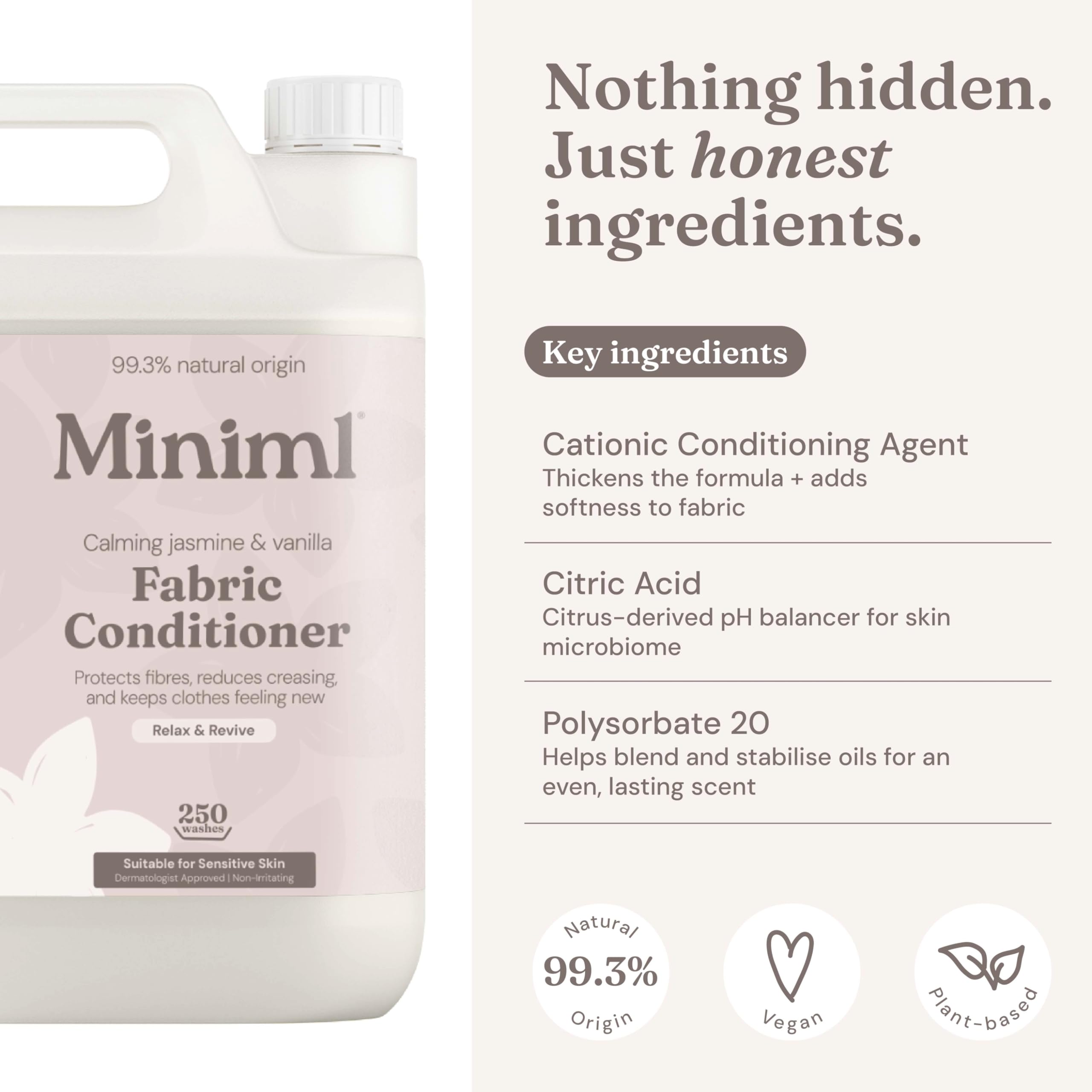 Miniml Natural Fabric Softener & Conditioner 5L Refill - Pink Dragonfruit & Orchid Scented All Natural Fabric Softener for Sensitive Skin - 100% Vegan & Cruelty Free (250 Washes)