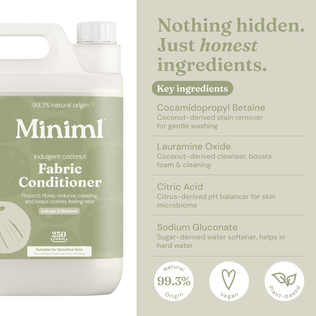 Miniml Natural Fabric Softener & Conditioner 5L Refill - Pink Dragonfruit & Orchid Scented All Natural Fabric Softener for Sensitive Skin - 100% Vegan & Cruelty Free (250 Washes)