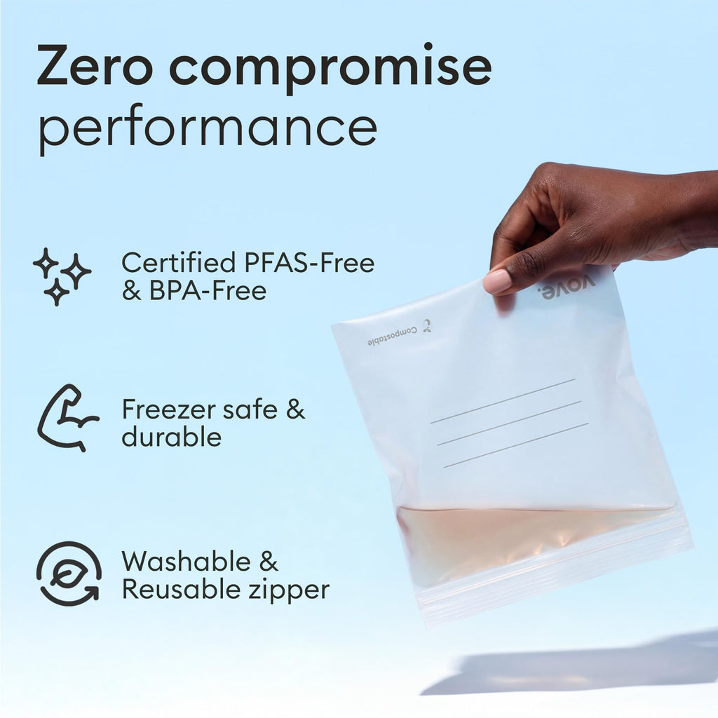 Vove Compostable Storage Bags 160 Count Variety Pack (S/M/L/XL), Plastic-Free Zip Bags for Food Storage and Meal Prep, PFAS-Free and BPI Certified, Freezer Safe Airtight Seal, Plant-Based