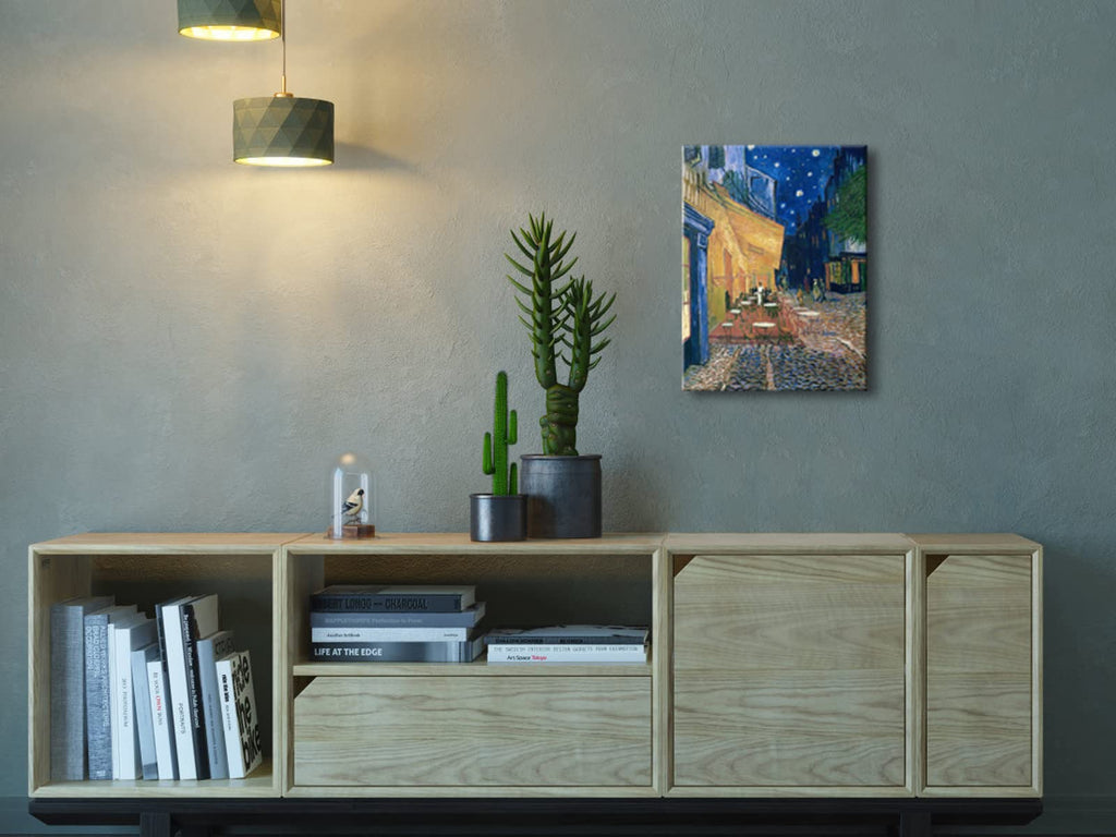 Wieco Art Framed Art Canvas Prints of Cafe Terrace at Night Canvas Prints Wall Art by Van Gogh Paintings Reproduction Abstract Artwork for Wall Decor Golden Frame