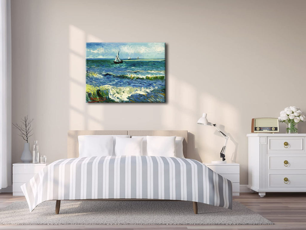 Wieco Art - Seascape at Saintes Maries by Vincent Van Gogh Oil Paintings Reproduction Classical Giclee Canvas Prints Artwork Ocean Pictures Paintings on Canvas Wall Art for Bedroom Home Decorations