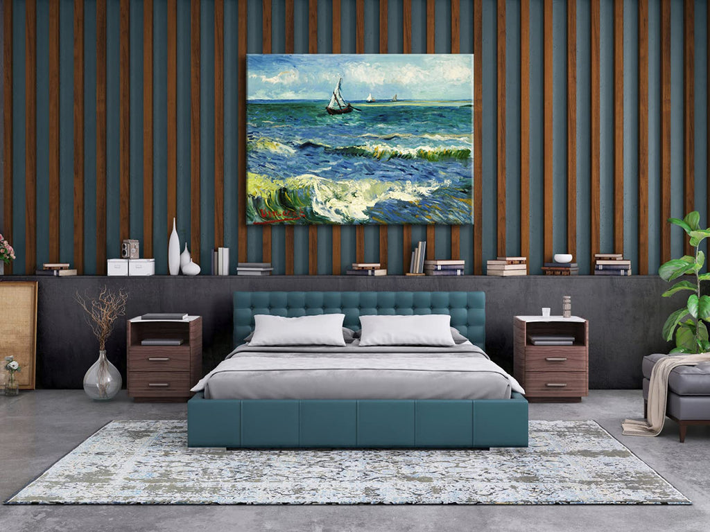 Wieco Art - Seascape at Saintes Maries by Vincent Van Gogh Oil Paintings Reproduction Classical Giclee Canvas Prints Artwork Ocean Pictures Paintings on Canvas Wall Art for Bedroom Home Decorations