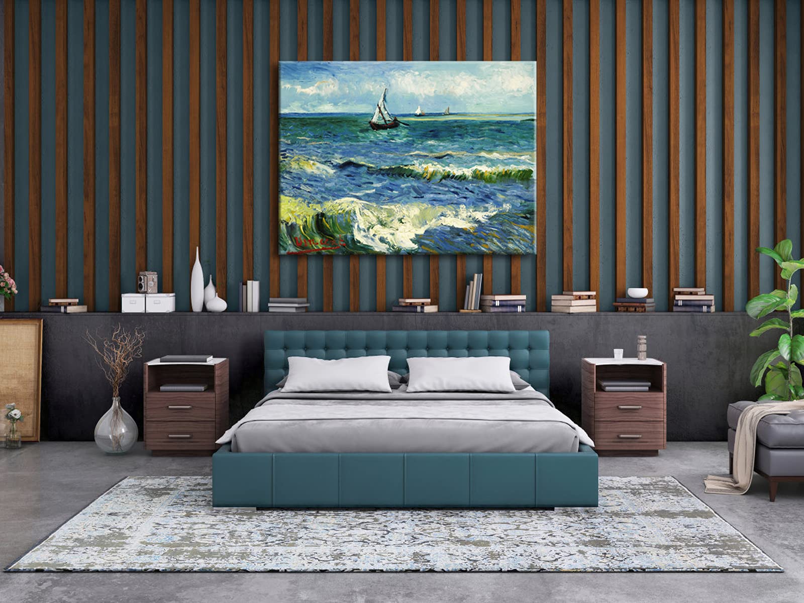 Wieco Art - Seascape at Saintes Maries by Vincent Van Gogh Oil Paintings Reproduction Classical Giclee Canvas Prints Artwork Ocean Pictures Paintings on Canvas Wall Art for Bedroom Home Decorations
