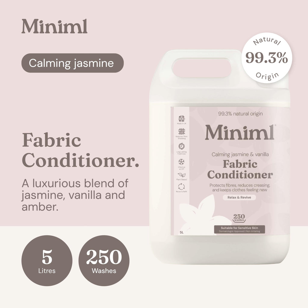 Miniml Natural Fabric Softener & Conditioner 5L Refill - Pink Dragonfruit & Orchid Scented All Natural Fabric Softener for Sensitive Skin - 100% Vegan & Cruelty Free (250 Washes)