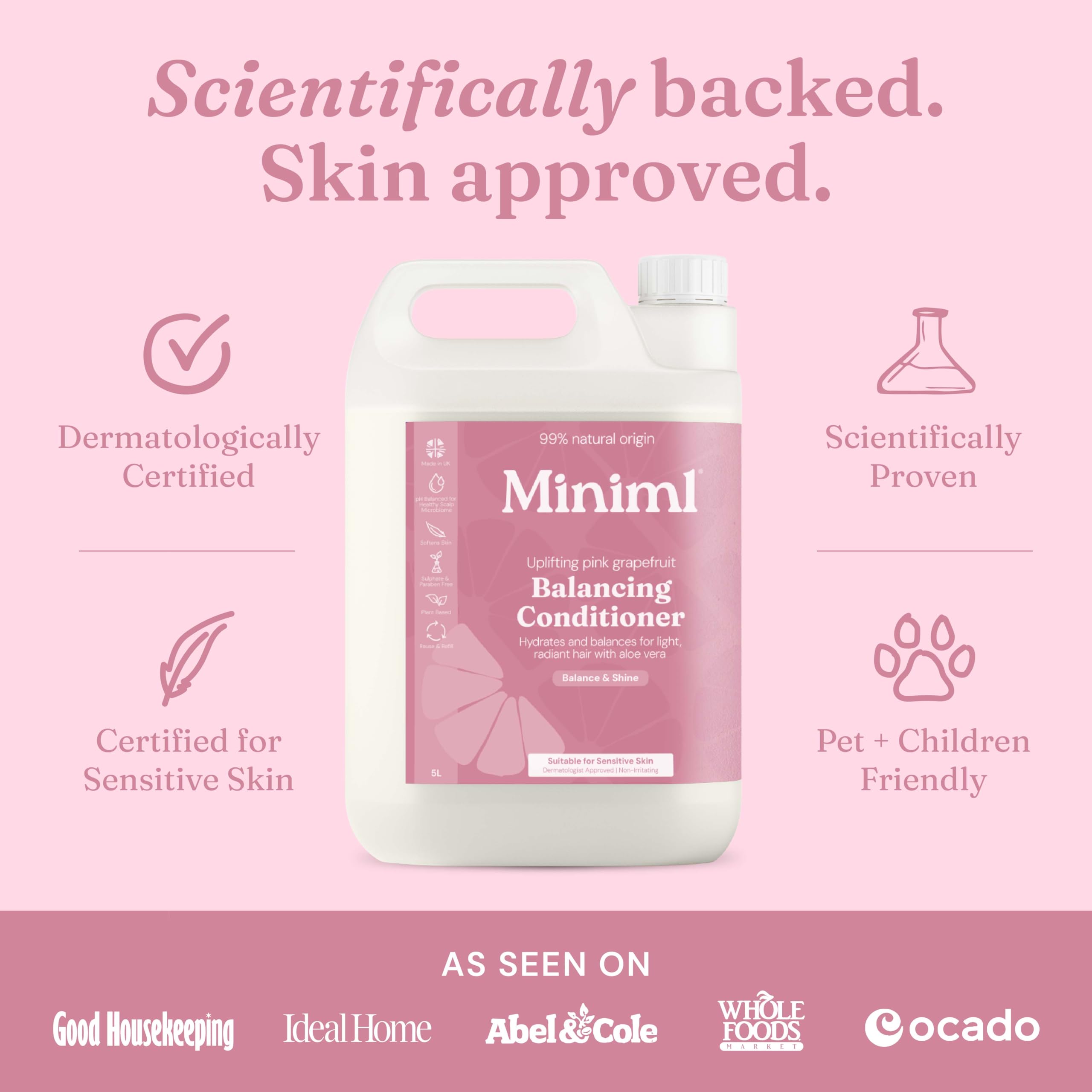Miniml Natural Hair Conditioner Eco Friendly - Refill Nourishing Coconut Men and Womens Sensitive Scalp & Skin Cruelty Free Vegan Formula - For Greasy, Curly, Dry Hair, 5L (Pack of 1)