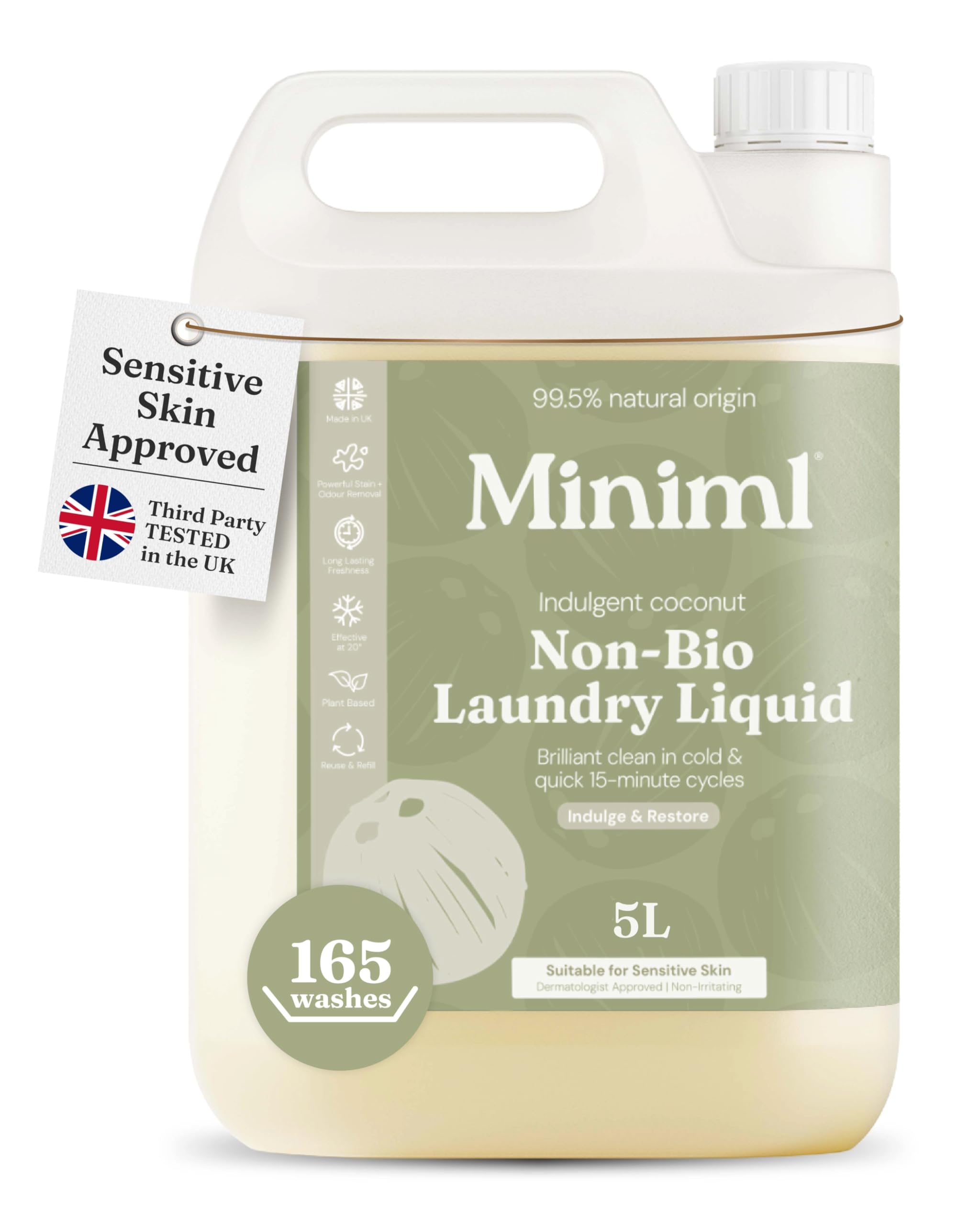 Miniml Laundry Liquid Washing Detergent 5L Refill - Natural Non Bio Pink Dragonfruit & Orchid Scented Clothes Fabric Cleaner for Machine or Delicate Hand Wash- 100% Vegan & Cruelty Free (165 Washes)