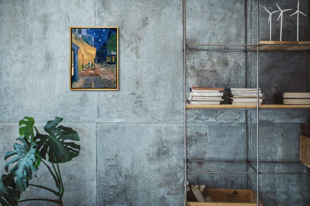 Wieco Art Framed Art Canvas Prints of Cafe Terrace at Night Canvas Prints Wall Art by Van Gogh Paintings Reproduction Abstract Artwork for Wall Decor Golden Frame